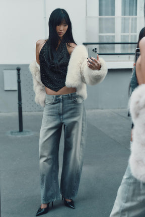 Strassbesetztes Satin-Haltertop