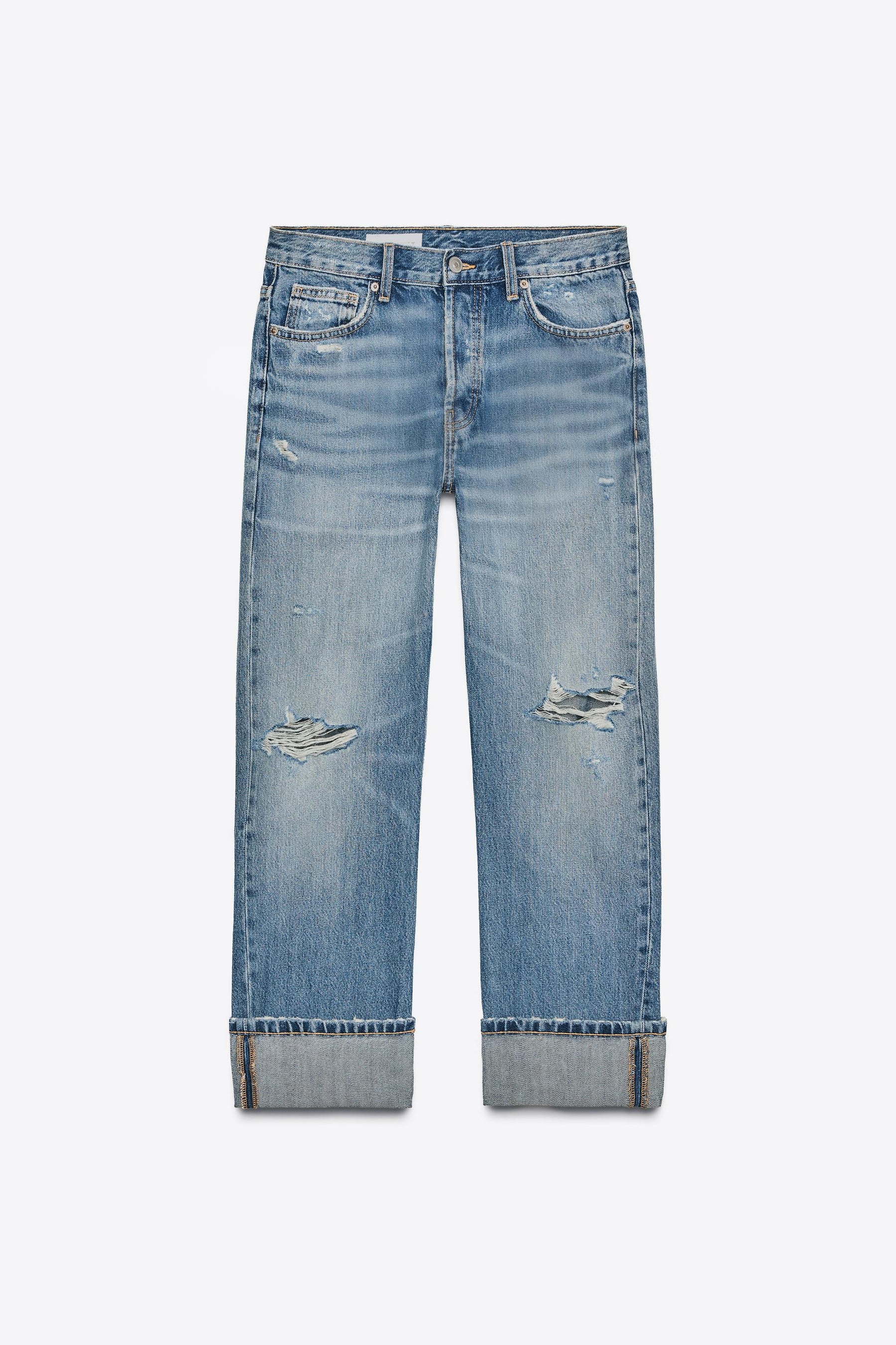 Gerissene, gerade geschnittene Jeans mit mittelhohem Bund