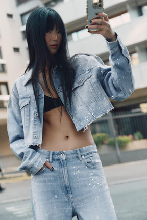 Strass Cropped Denim Jacket