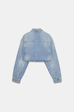 Strass Cropped Denim Jacket