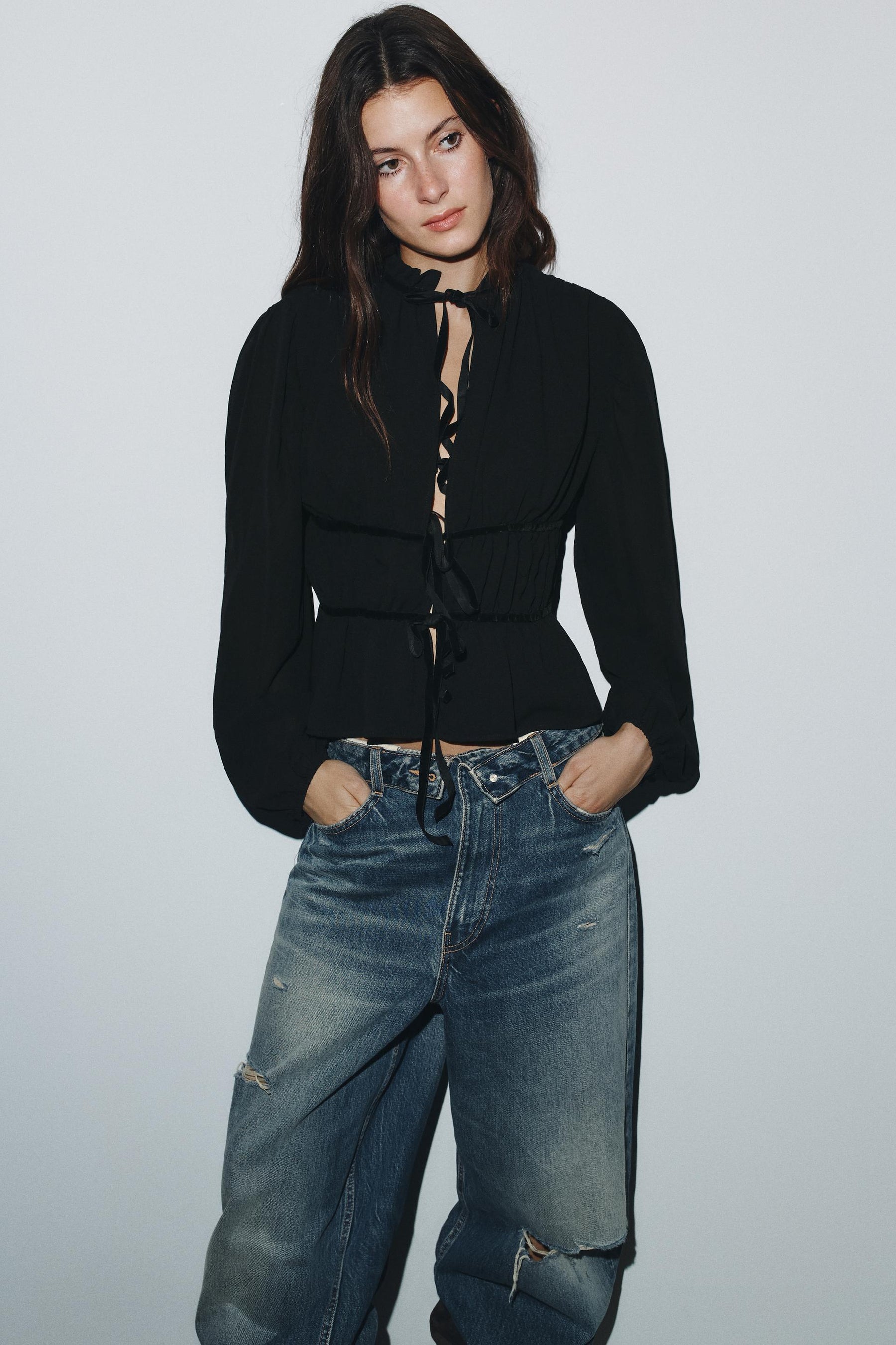 Georgette-Bluse mit Samtband