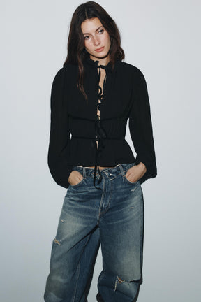 Georgette-Bluse mit Samtband