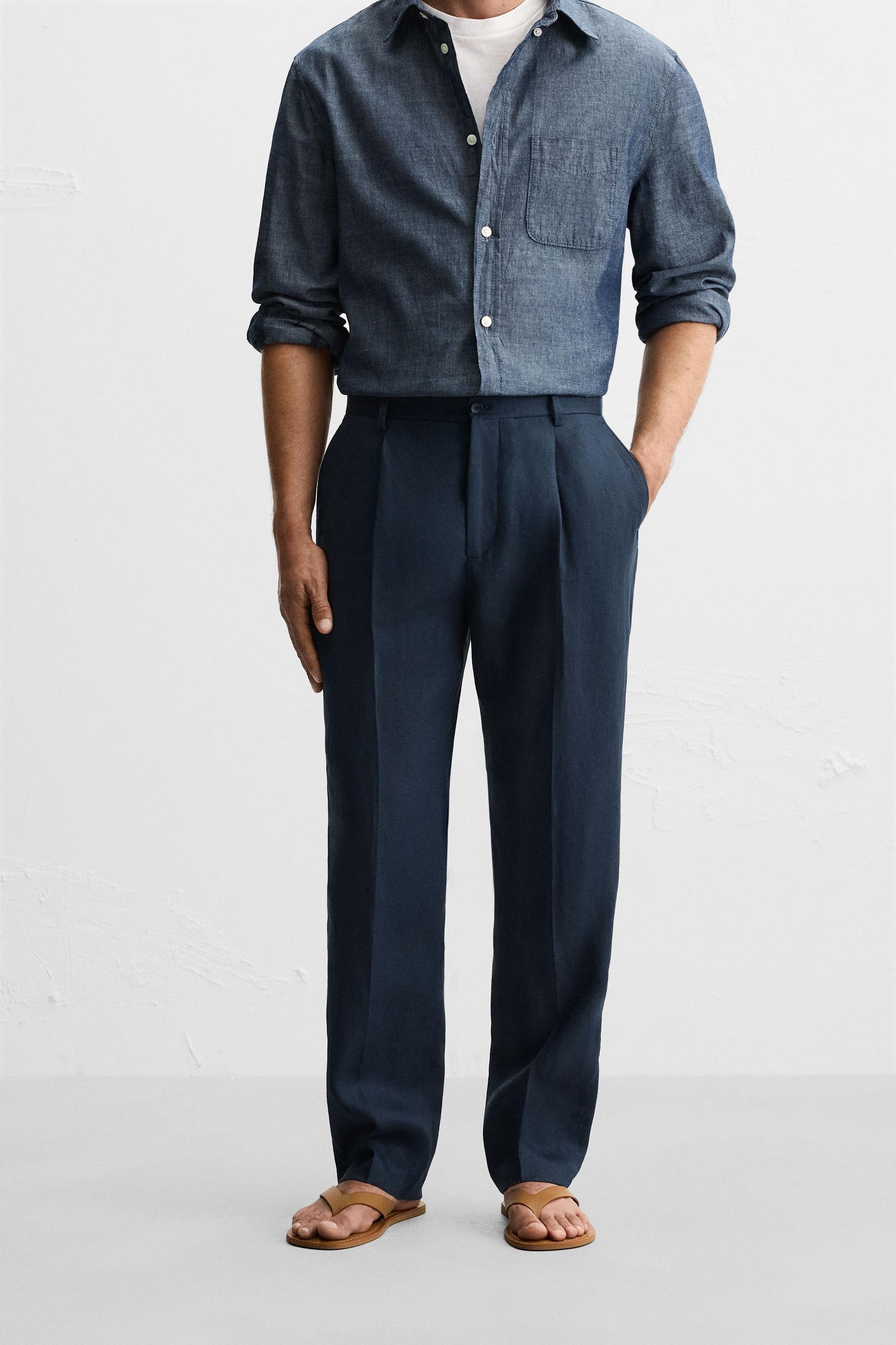 100% LINEN PLEATED TROUSERS - Image 2