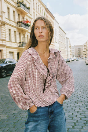 Rüschenbluse mit Vichy-Karo