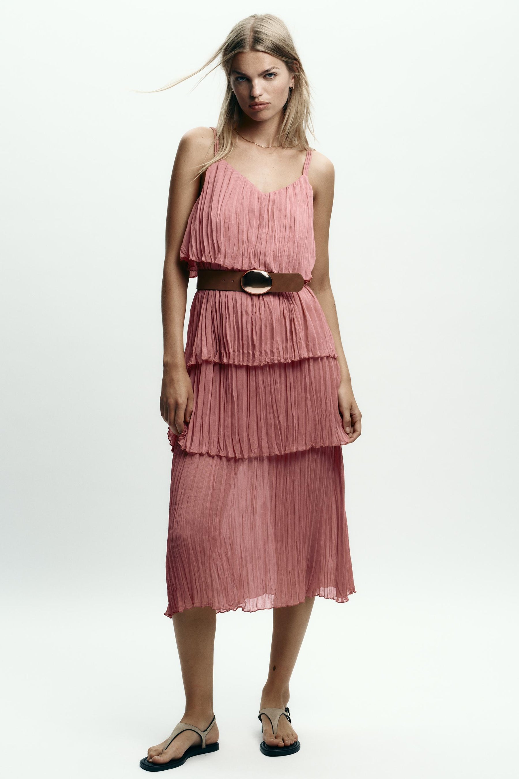 MIDI DRESS WITH RUFFLES AND BELT - Image 2