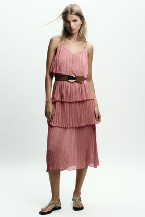 MIDI DRESS WITH RUFFLES AND BELT - Image 2