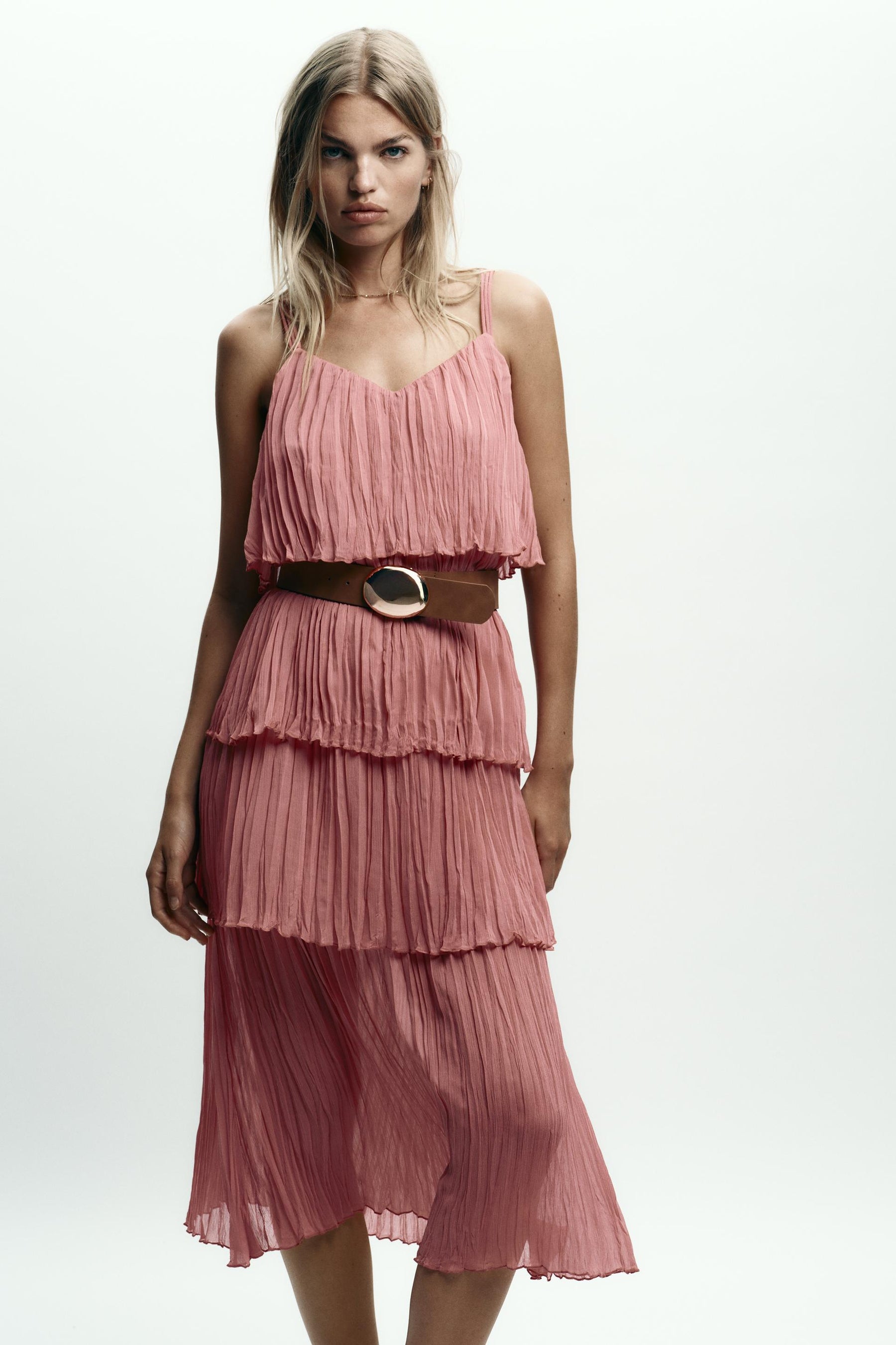 MIDI DRESS WITH RUFFLES AND BELT - Image 3