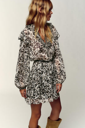 PRINTED MINI DRESS WITH BELT - Image 3