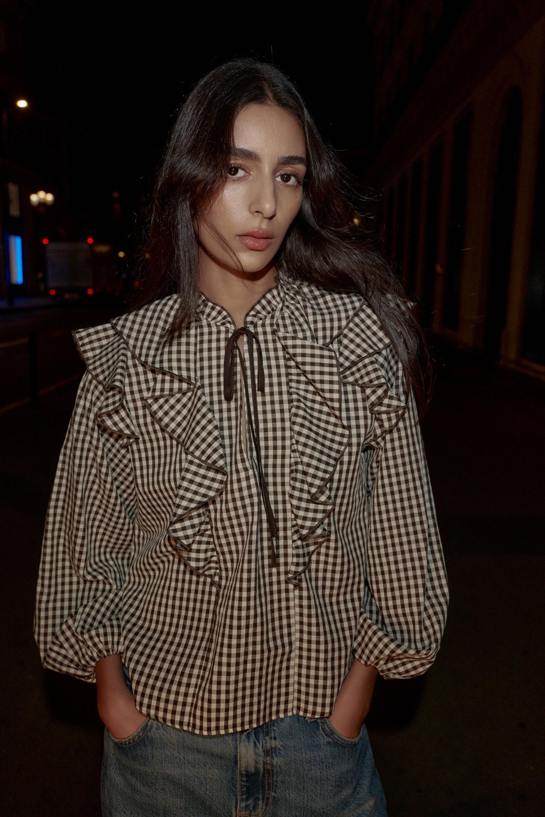 Rüschenbluse mit Vichy-Karo