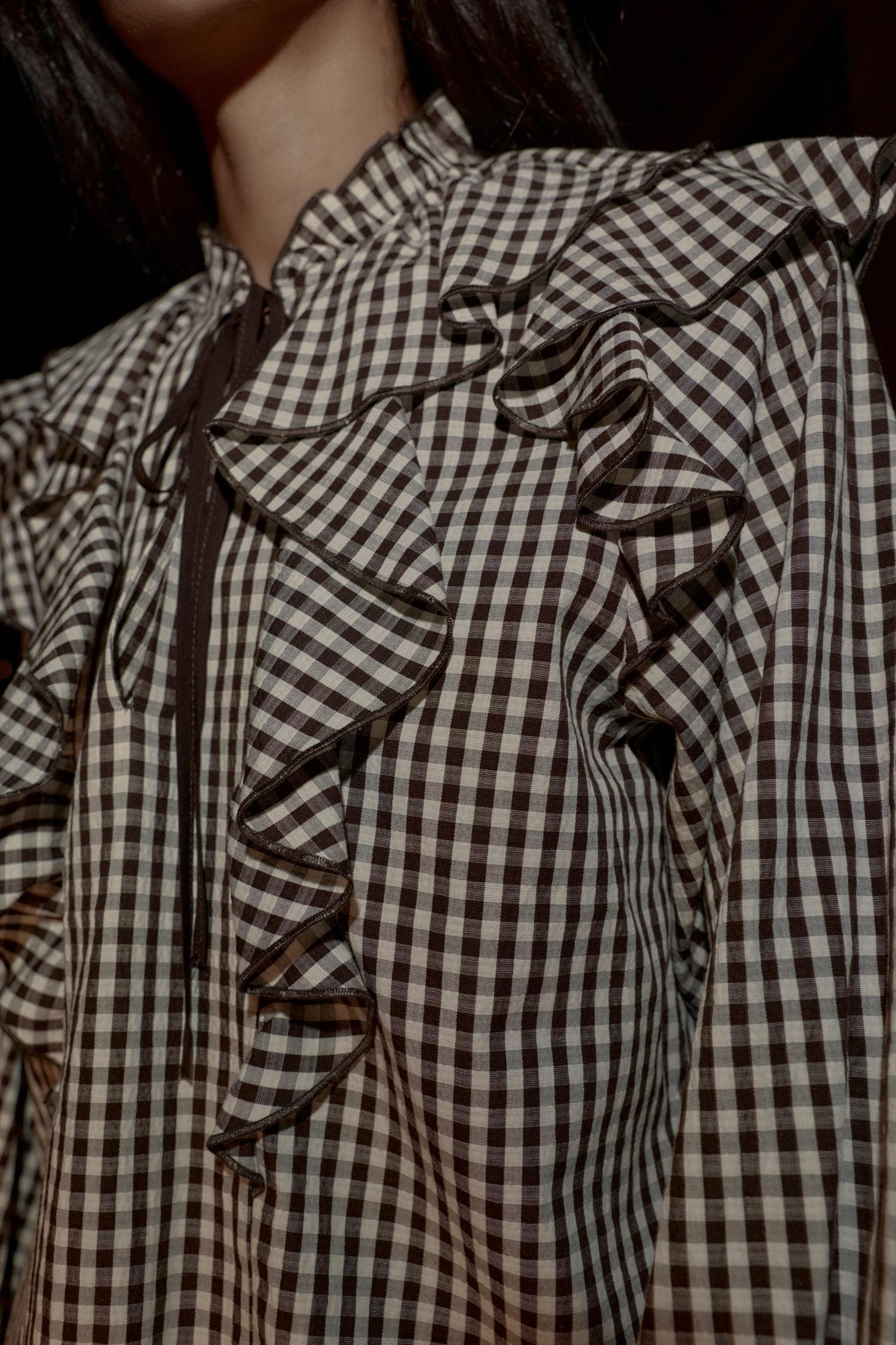 Rüschenbluse mit Vichy-Karo