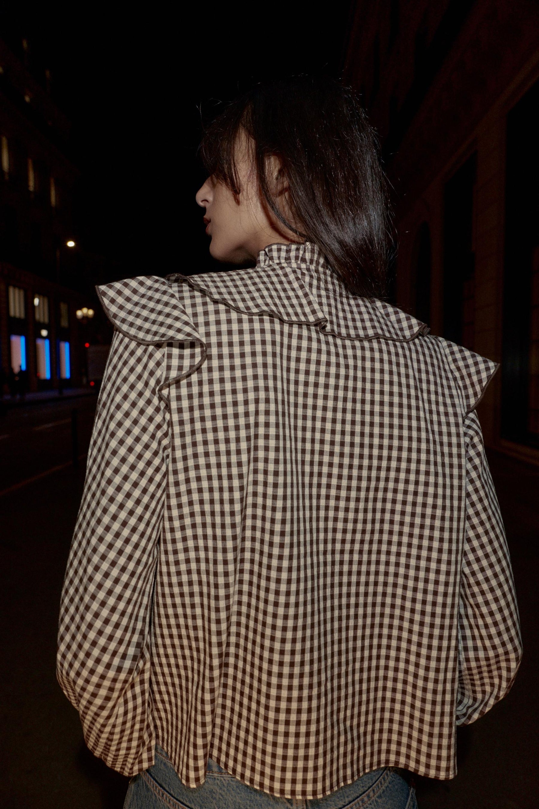 Rüschenbluse mit Vichy-Karo