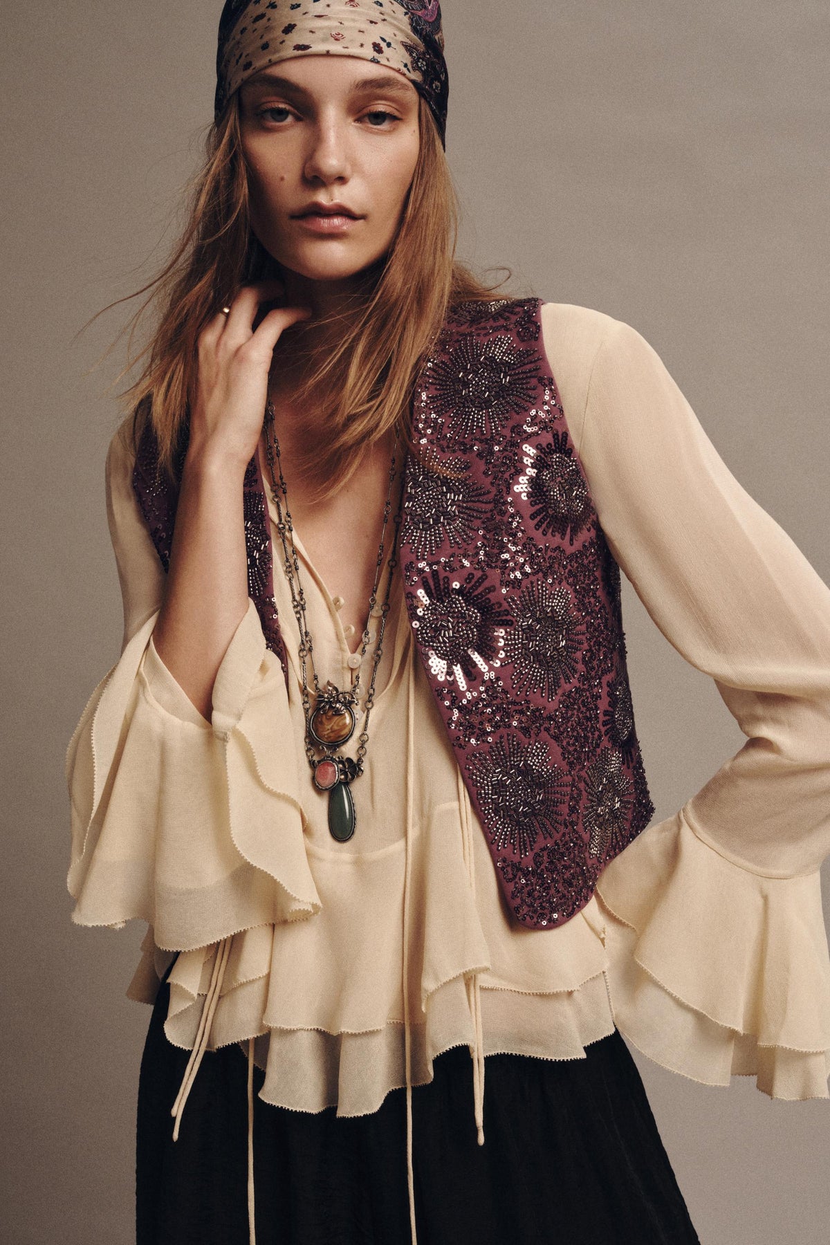 EMBROIDERED BEADED WAISTCOAT - Image 1