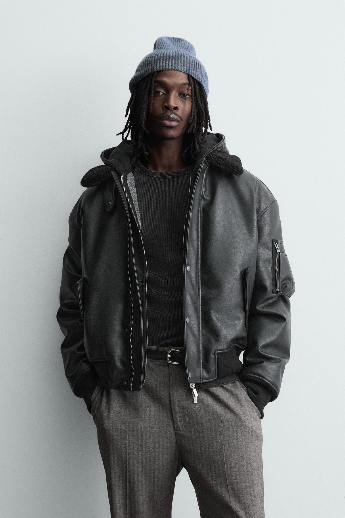 LEATHER EFFECT JACKET WITH DETACHABLE COLLAR - Image 2