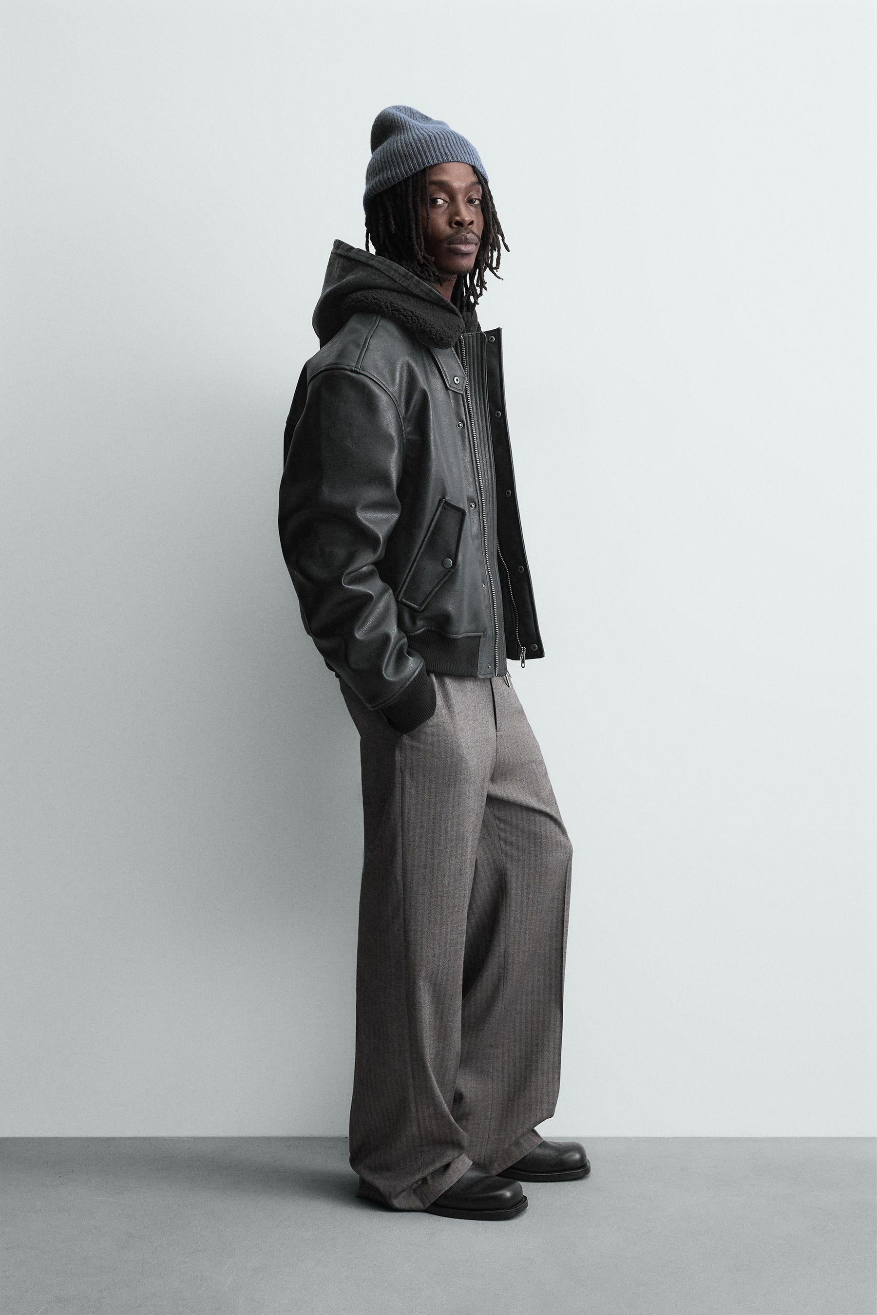 LEATHER EFFECT JACKET WITH DETACHABLE COLLAR - Image 4