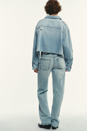Zerrissenes Crop-Denim-Overshirt
