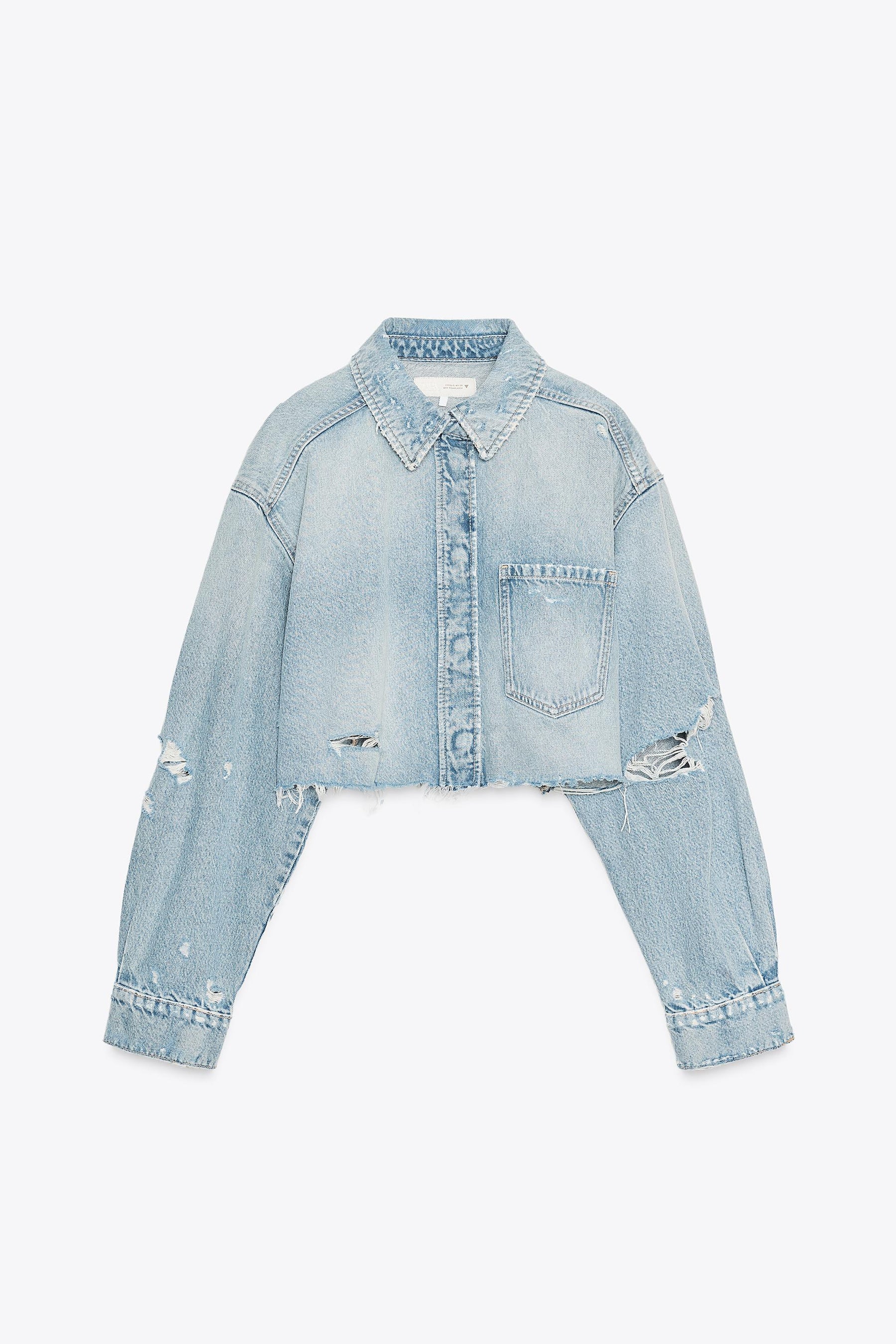 Zerrissenes Crop-Denim-Overshirt