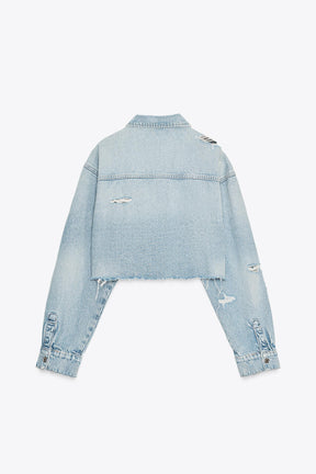 Zerrissenes Crop-Denim-Overshirt