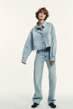 Zerrissenes Crop-Denim-Overshirt