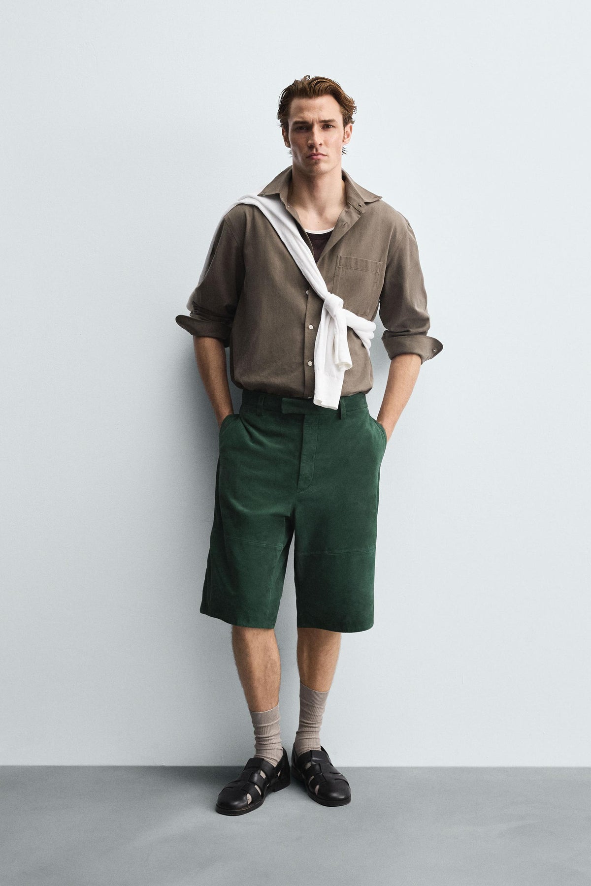 RELAXED FIT SUEDE LEATHER BERMUDA SHORTS - Image 1