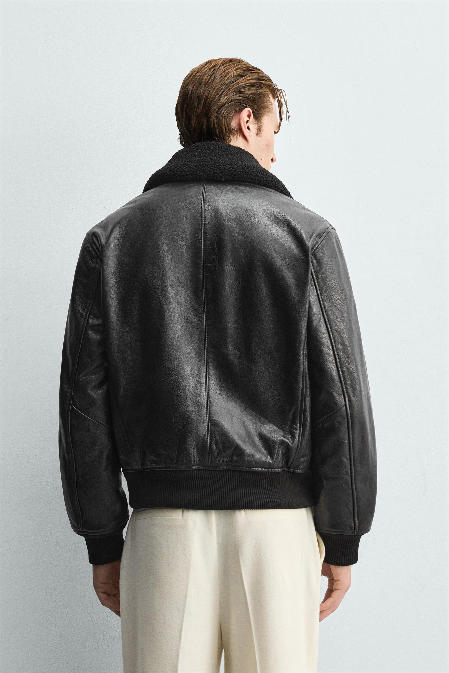 Convertible Collar Leather Jacket