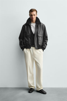 Convertible Collar Leather Jacket