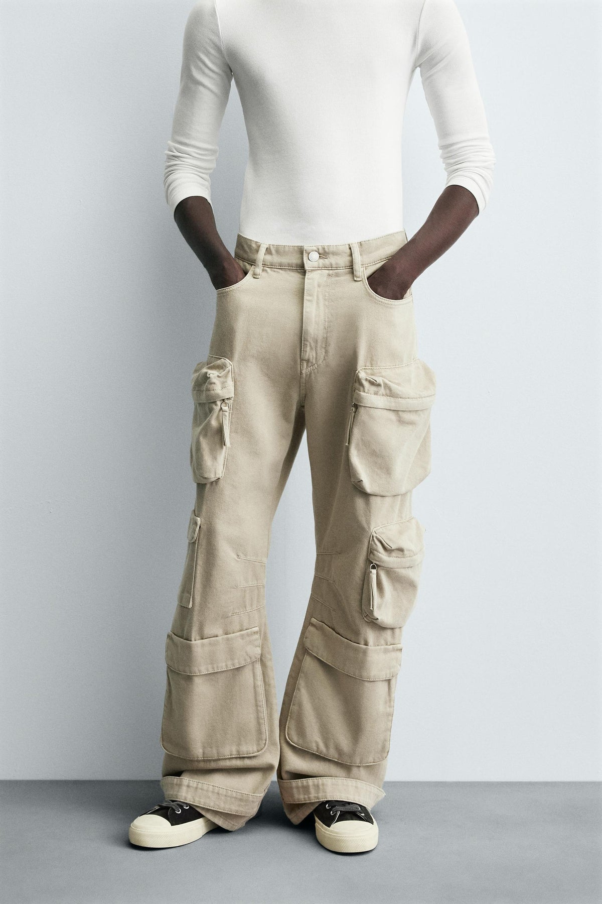 DENIM CARGO TROUSERS WITH POCKETS - Image 2