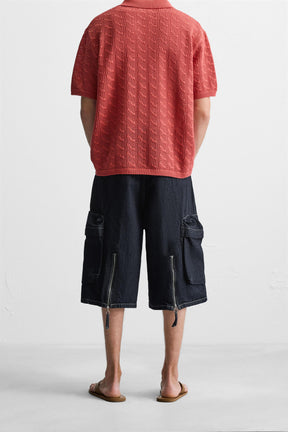 WIDE-LEG DENIM CARGO BERMUDA SHORTS - Image 3