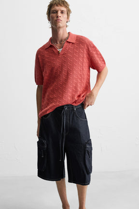 WIDE-LEG DENIM CARGO BERMUDA SHORTS - Image 6