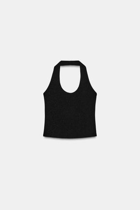 Glänzendes, dehnbares Neckholder-Top.