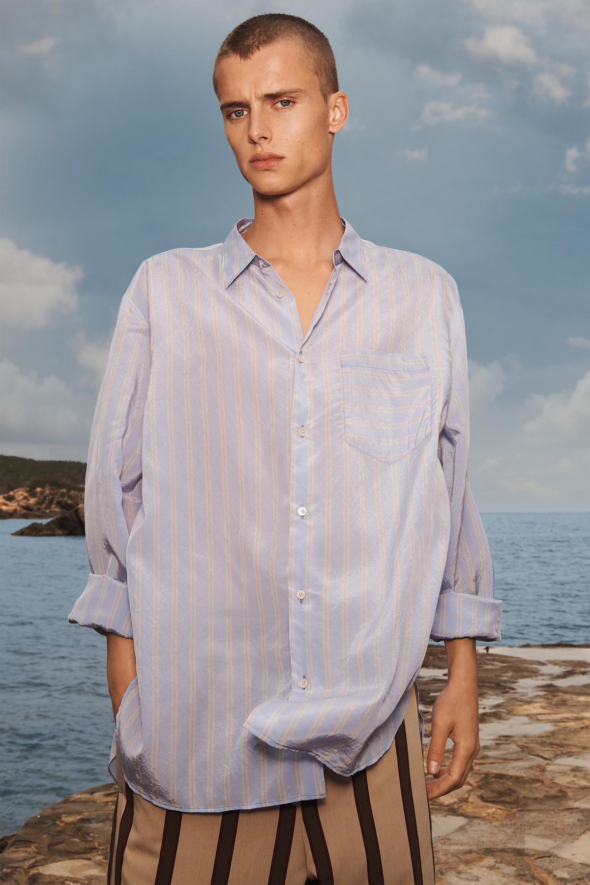LIMITED EDITION STRIPED FLOWING SHIRT - Image 1