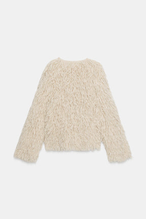 Fransen-Strickjacke aus gebürstetem Haar