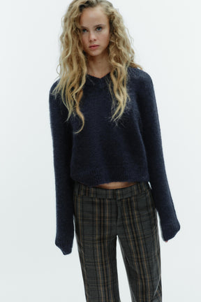 Woll-Alpaka-Pullover mit V-Ausschnitt