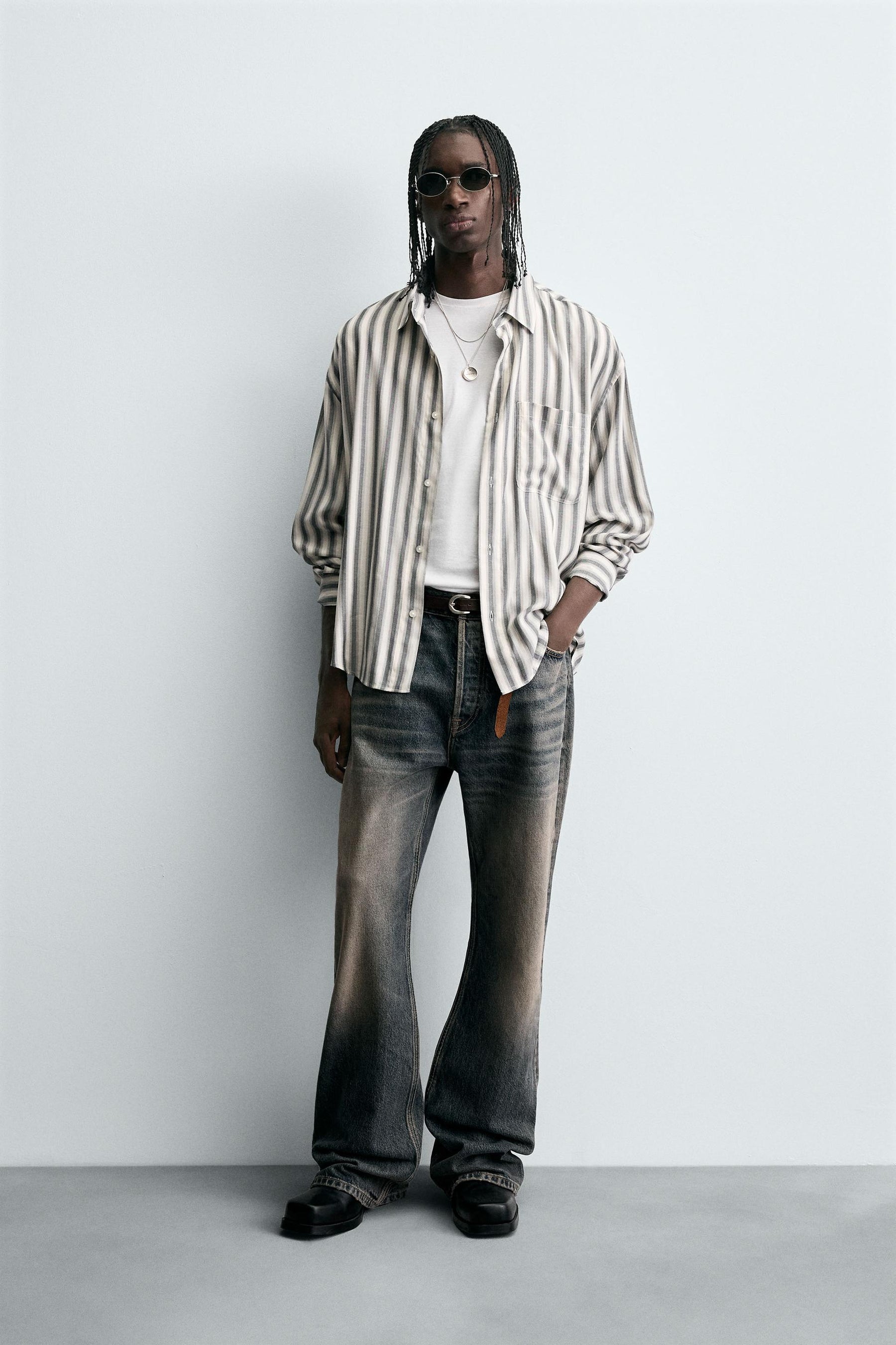 STRIPED COTTON-VISCOSE SHIRT - Image 1