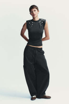 T-Shirt mit Schulterpolstern im Used-Look