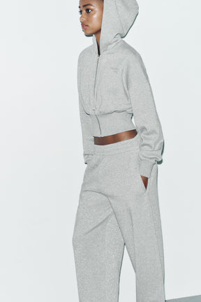 Crop-Hoodie mit Metallic-Fadenmuster