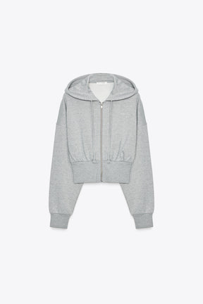 Crop-Hoodie mit Metallic-Fadenmuster