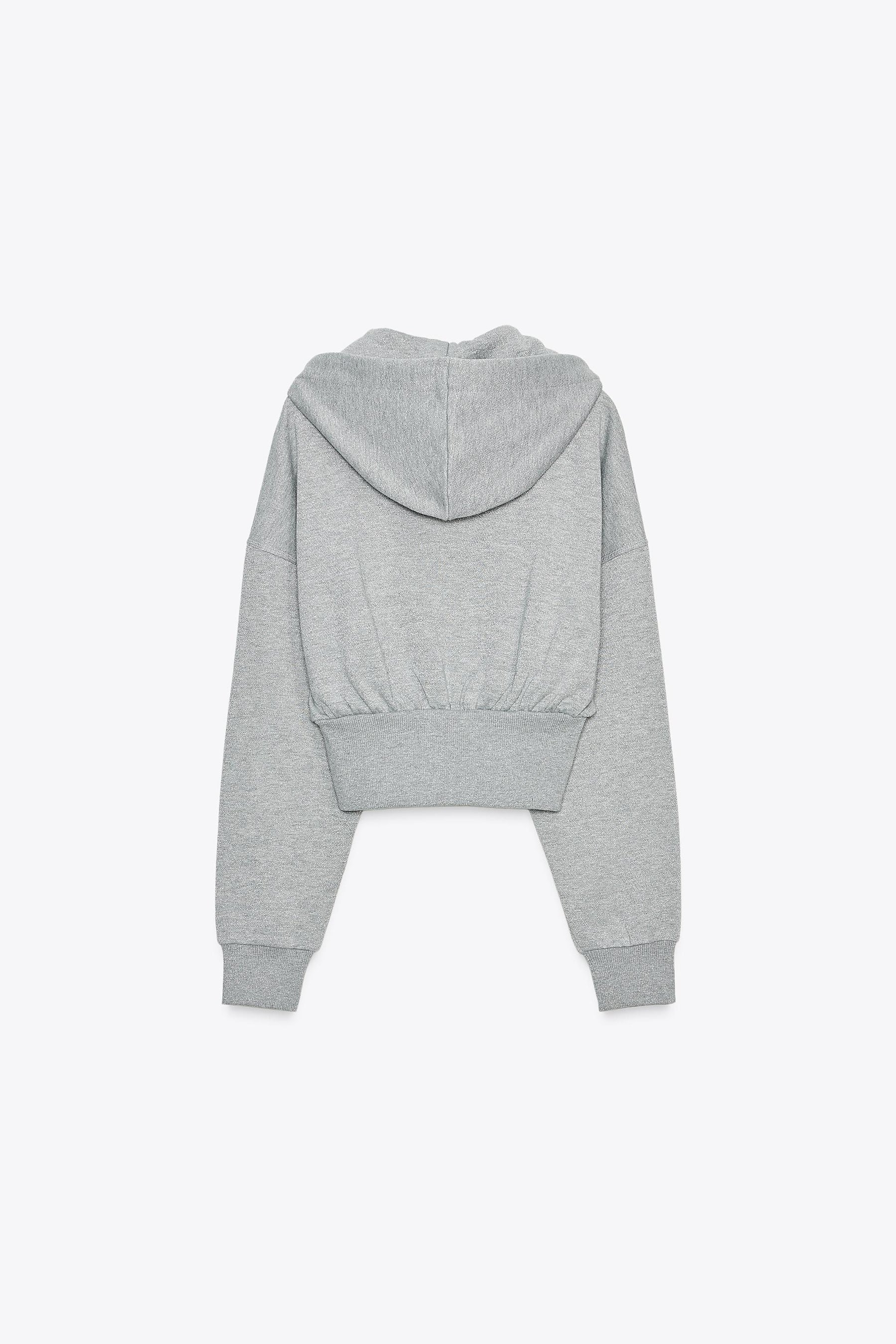 Crop-Hoodie mit Metallic-Fadenmuster