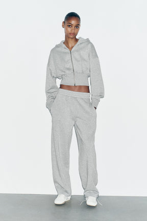 Crop-Hoodie mit Metallic-Fadenmuster