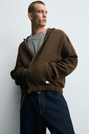 HOODED KNIT TEXTURED OVERSHIRT - Image 6