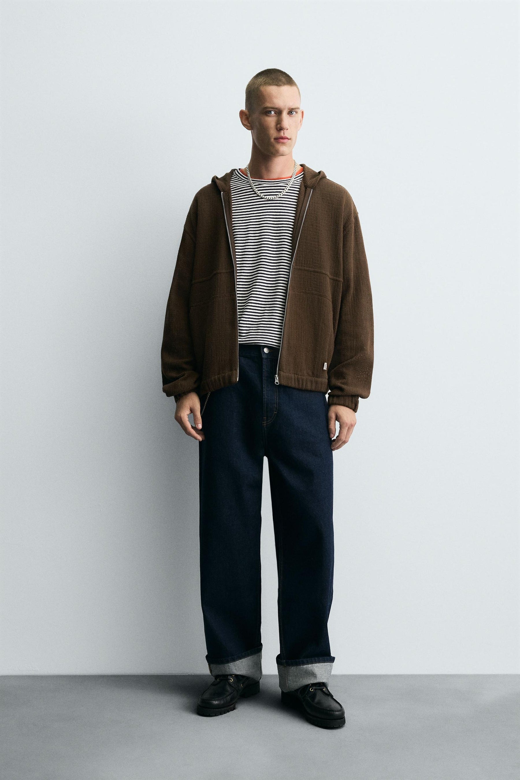 HOODED KNIT TEXTURED OVERSHIRT - Image 1