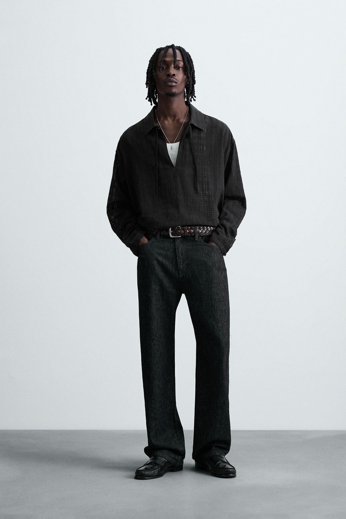 TEXTURED SEMI-SHEER POLO SHIRT - Image 1