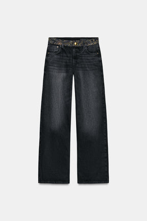 Jacquard-Jeans mit mittelhohem Bund