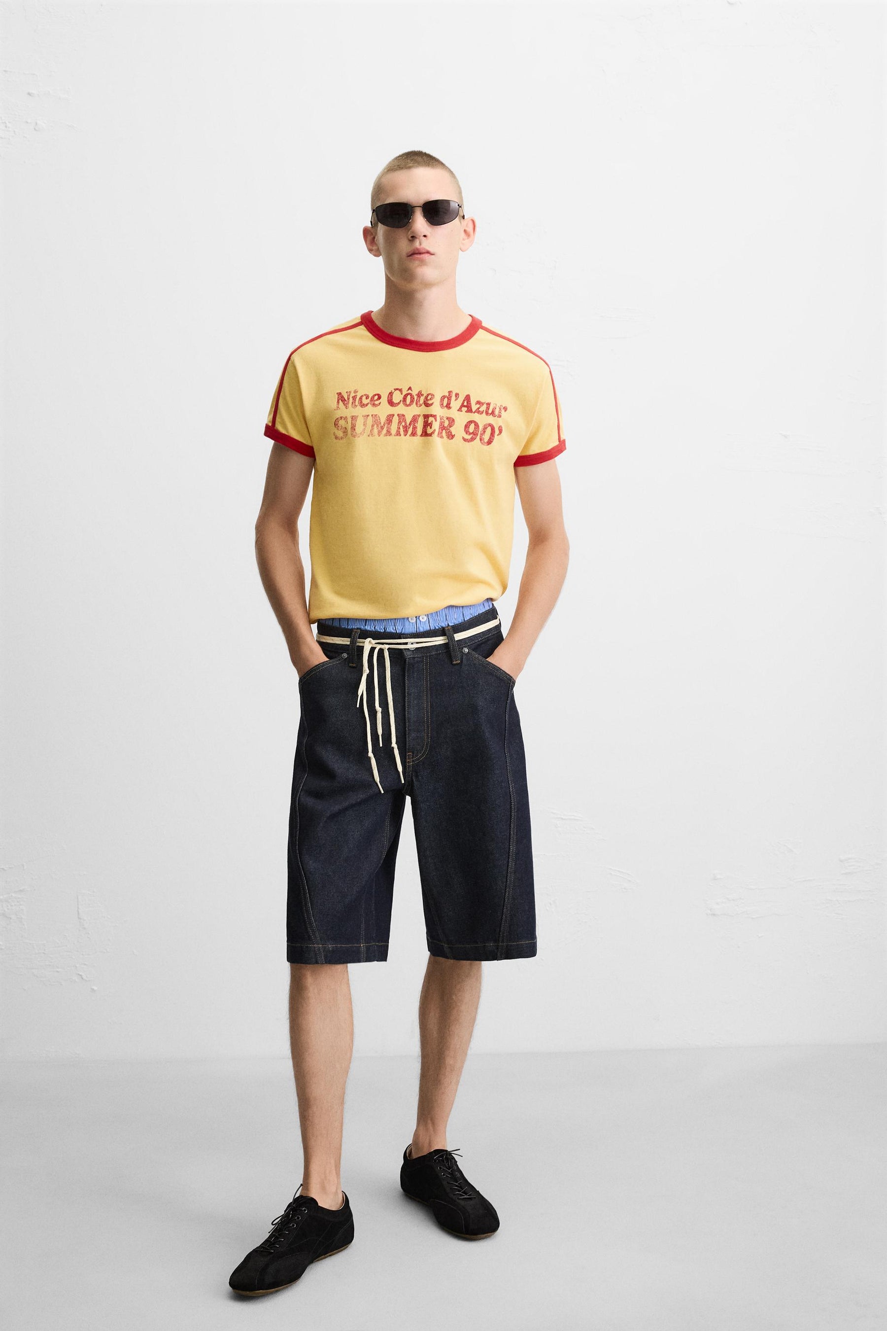 RIB T-SHIRT WITH CONTRAST SLOGAN - Image 5