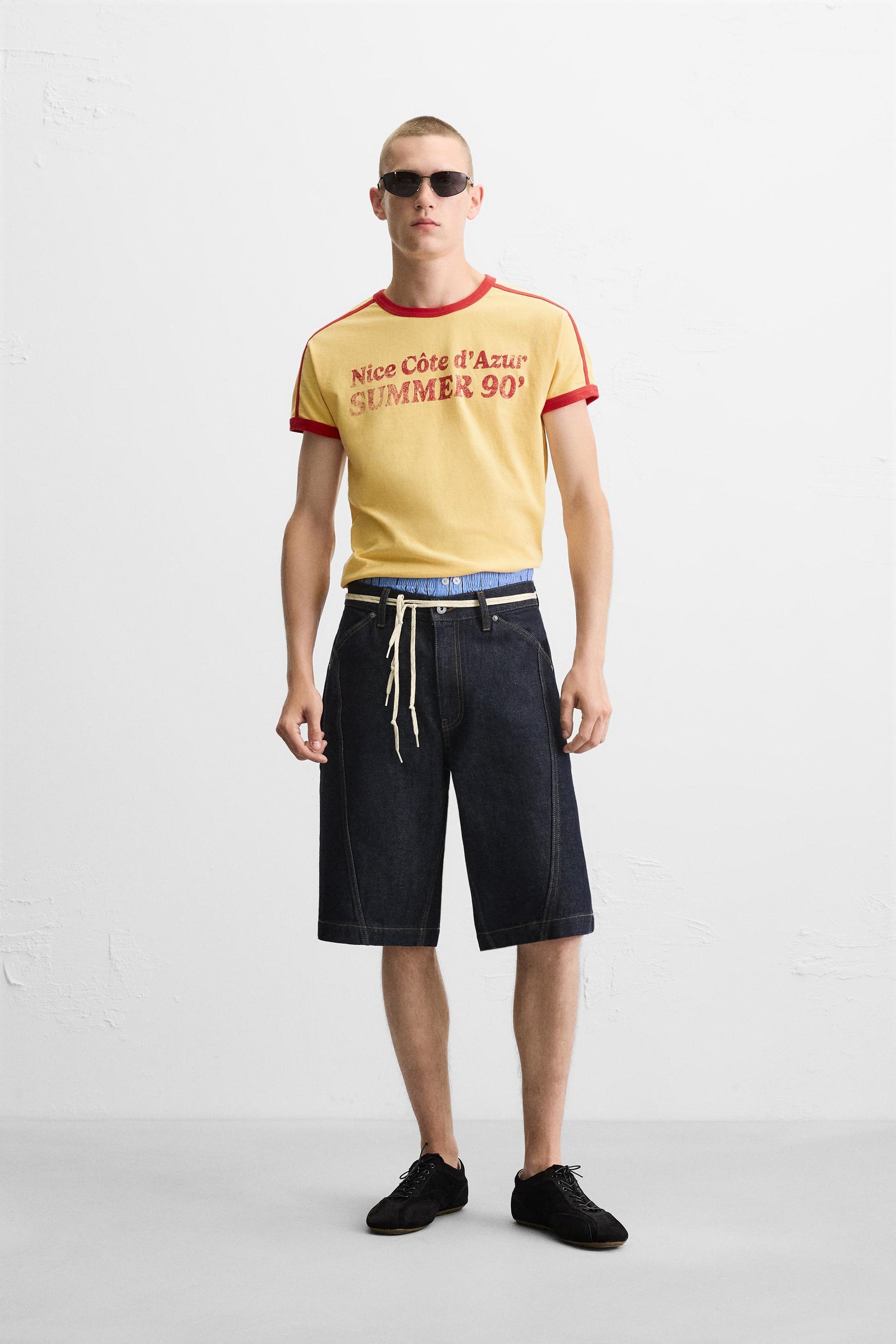 RIB T-SHIRT WITH CONTRAST SLOGAN - Image 1