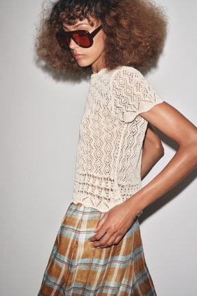 SHORT SLEEVE POINTELLE KNIT TOP - Image 5