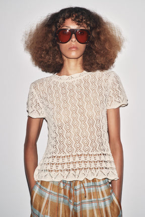 SHORT SLEEVE POINTELLE KNIT TOP - Image 6