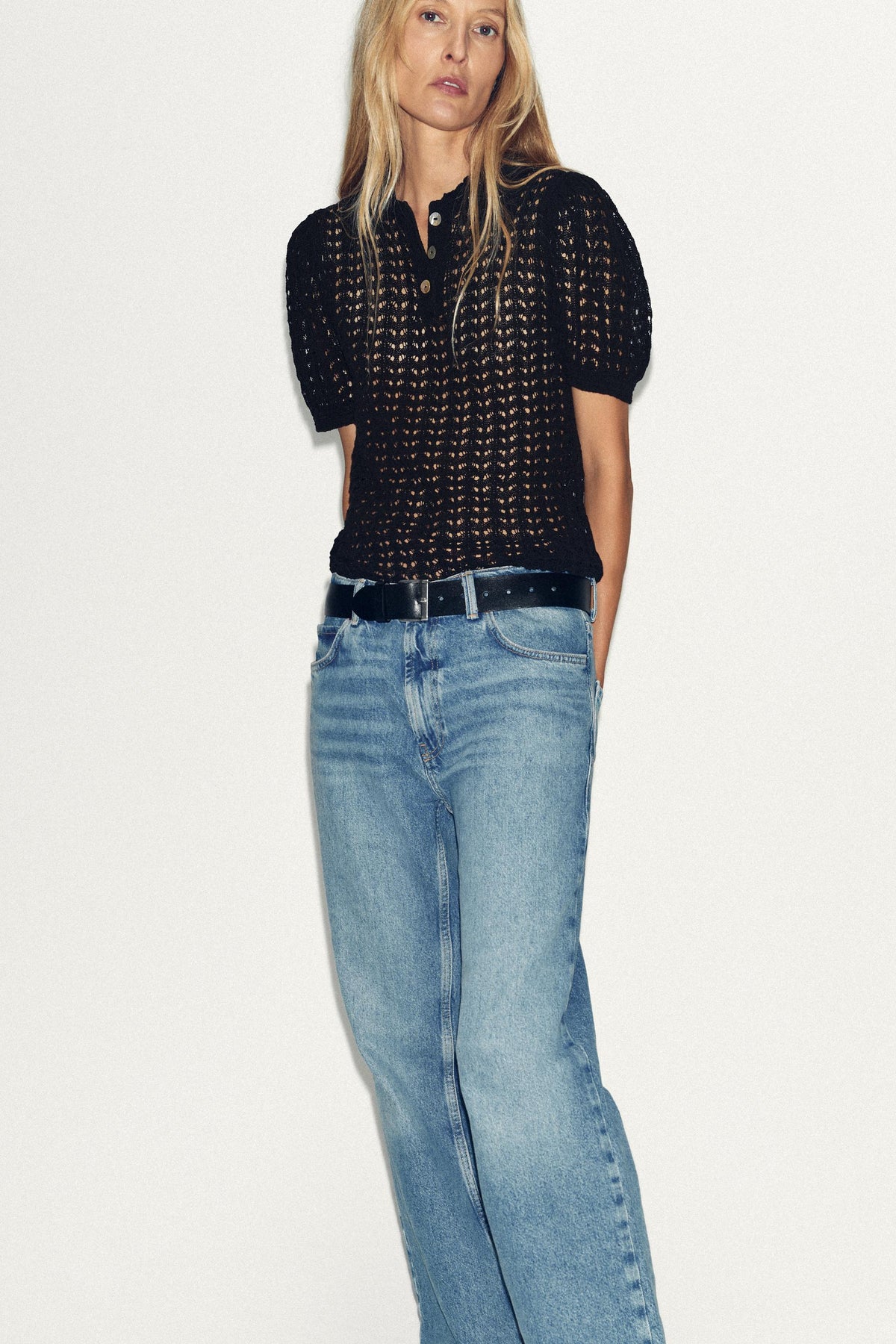 Pointelle Strick-Poloshirt