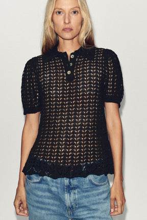 POINTELLE KNIT SHORT SLEEVE POLO SHIRT - Image 5