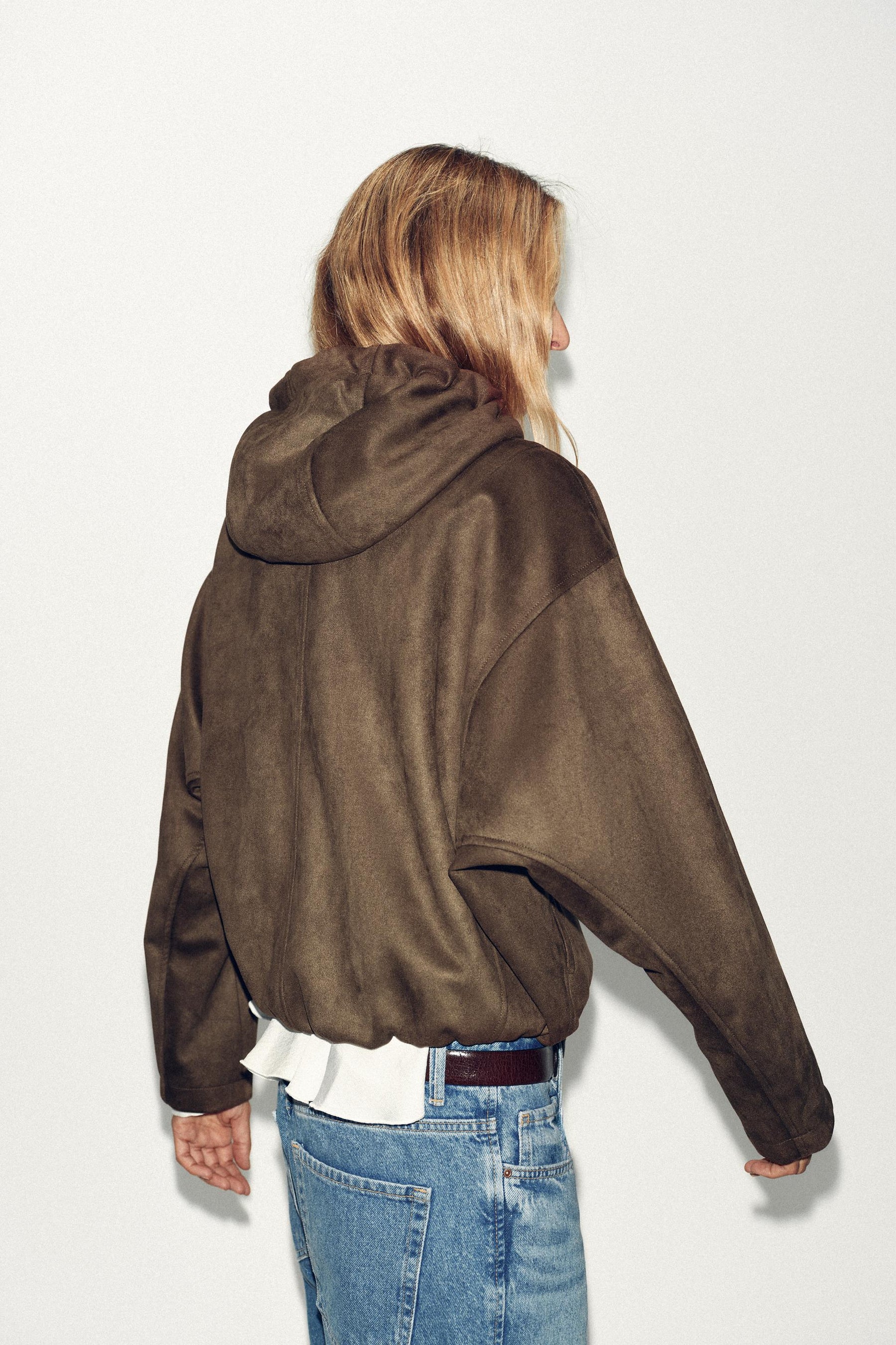 HOODED FAUX SUEDE BOMBER JACKET - Image 5