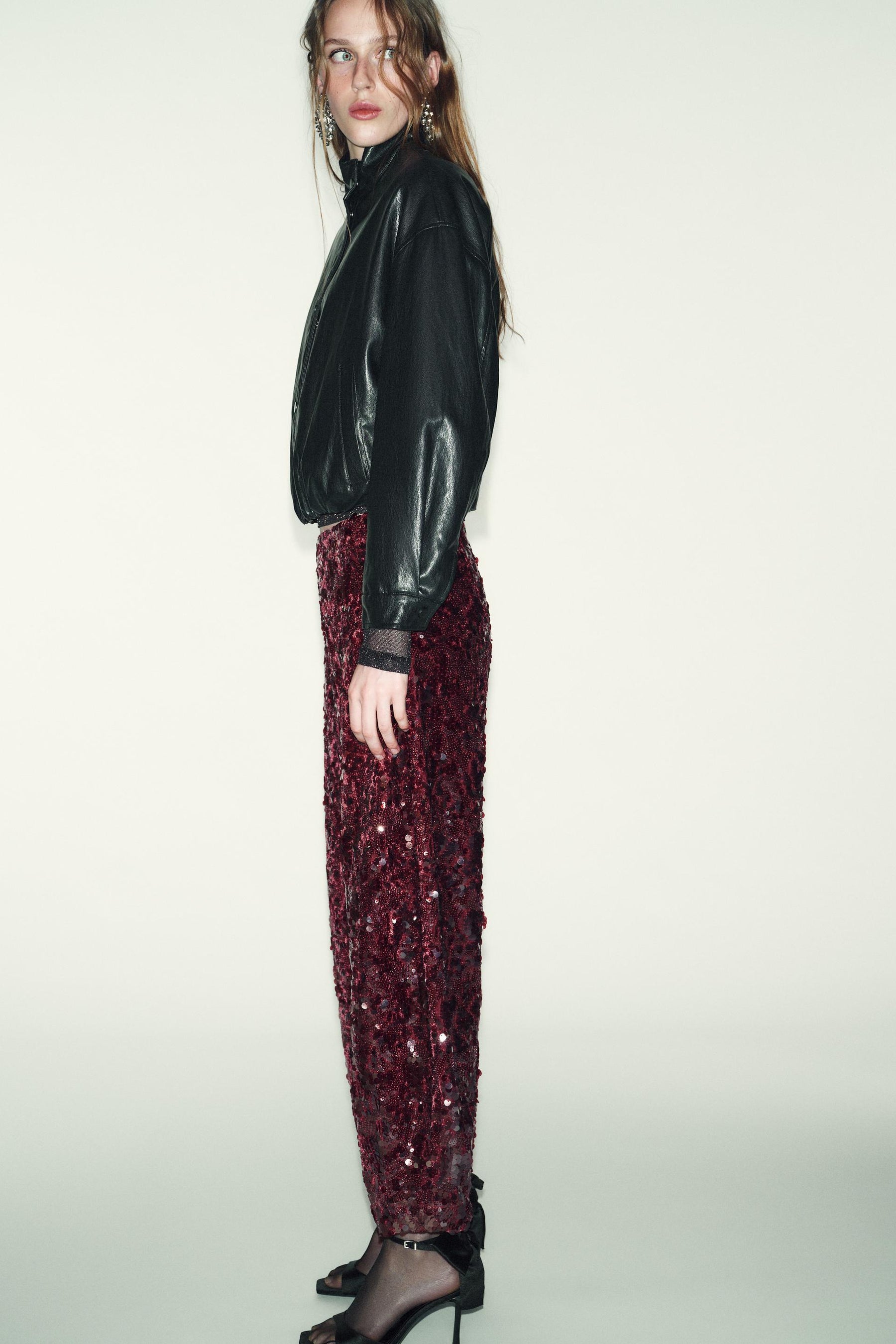 HIGH NECK FAUX LEATHER BOMBER JACKET - Image 3